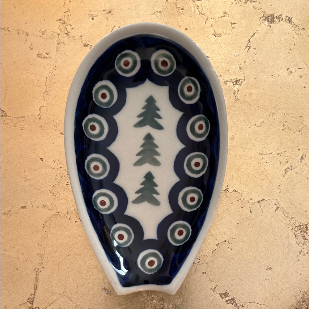 Boleslaweic Polish Pottery Spoon Rest with Tree Design